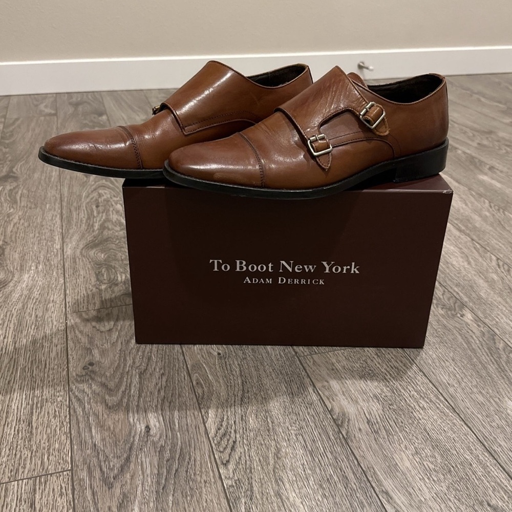 To Boot New York Men's Tan Leather Double Monk Strap Shoes